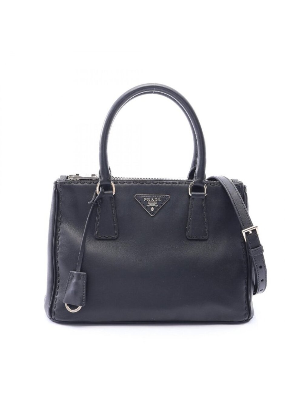Prada Handbag City Calfskin Galleria 2-Way Black Leather Triangle Logo